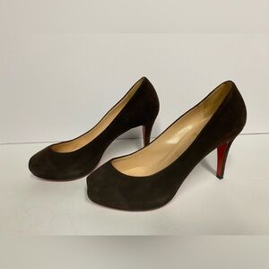 Christian Louboutin open toe suede pumps heels brown 35.5